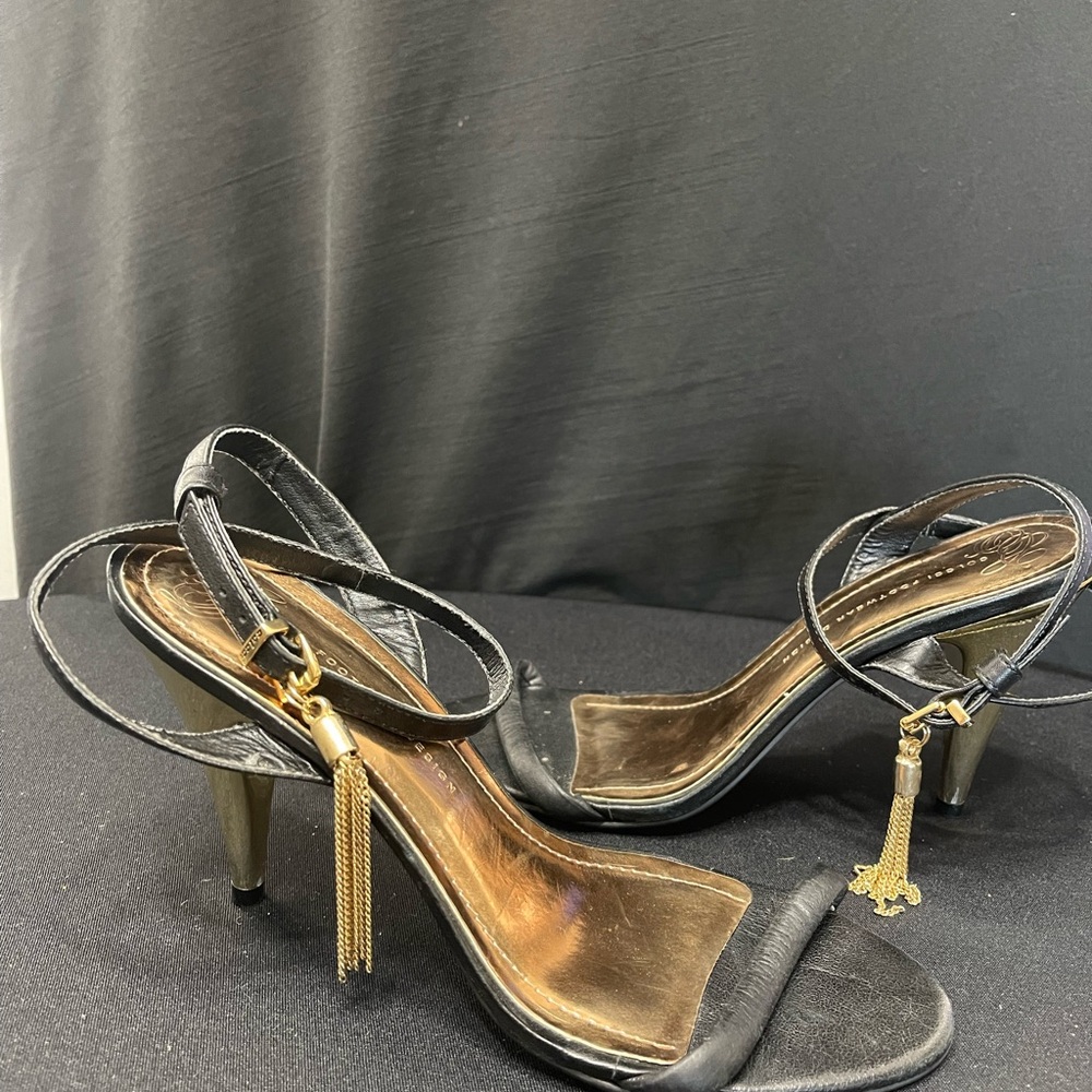 Chic Black and Gold Strappy Heels